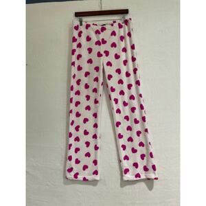 Just Love Pajama Pants Medium White Pink Hearts Elastic Waist No String Cozy